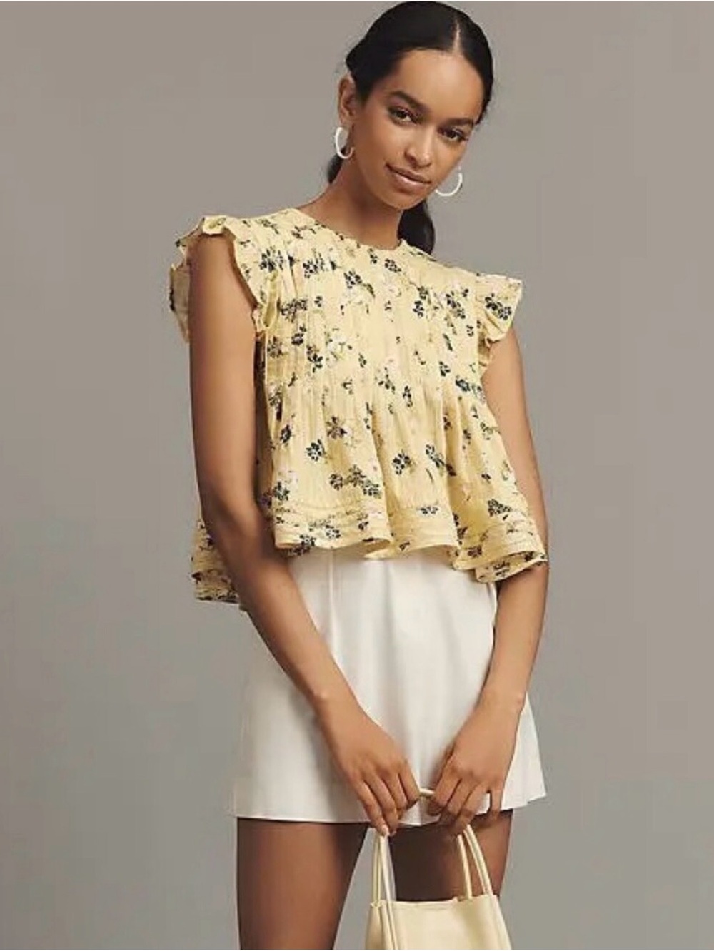 Pilcro Short Sleeve Pleated Babydoll Blouse